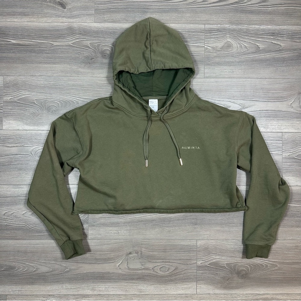 Arminta‎ Olive Green Cropped Hoodie Streetwear Lined Hood Pullover Size XL